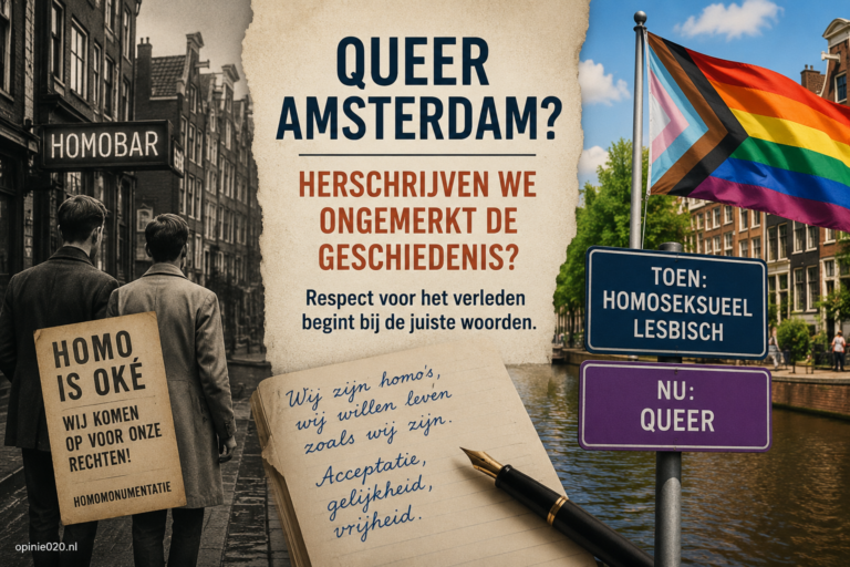 Illustratie over Queer Amsterdam en de discussie of historische homoseksuelen en lesbiennes achteraf als queer mogen worden aangeduid.