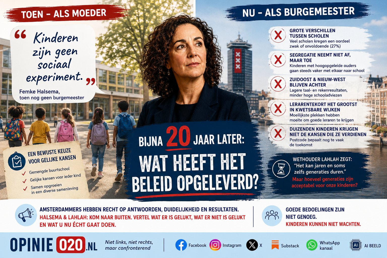 Moeder Halsema zei in 2010 dat kinderen geen sociaal experiment zijn. Als burgemeester van Amsterdam wordt in 2026 de vraag gesteld wat het onderwijsbeleid heeft opgeleverd.