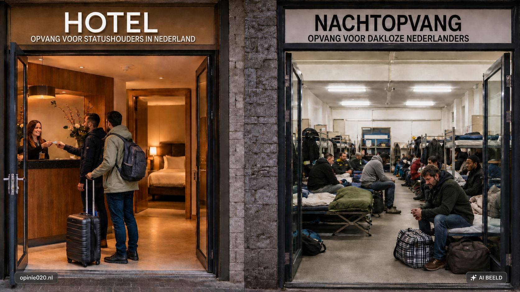 Hotelopvang voor statushouders tegenover de nachtopvang voor dakloze Nederlanders