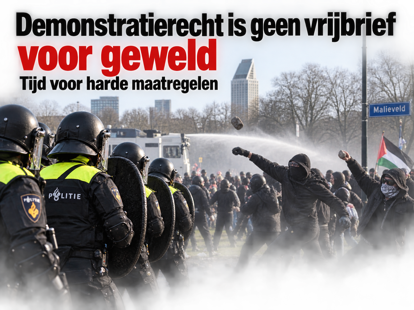 Geweld tegen politie tijdens demonstraties en de roep om strengere maatregelen tegen relschoppers.